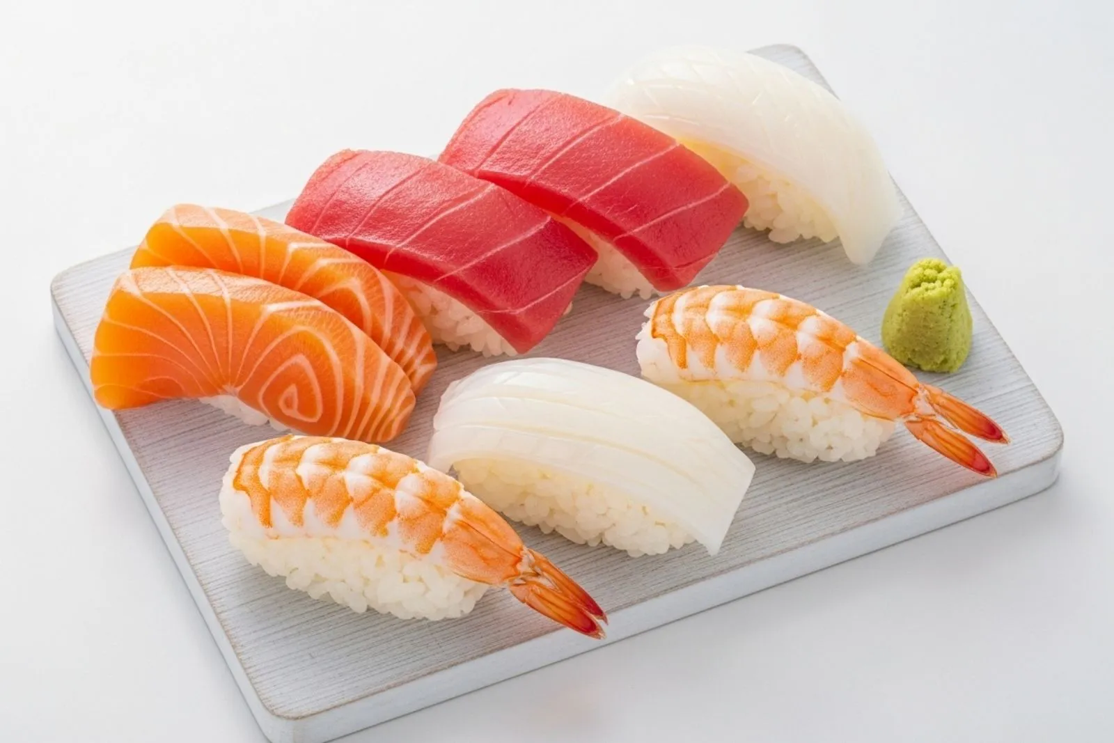Assorted nigiri sushi platter with tuna, salmon and shrimp at Sushi Hut & Boba, a Japanese Restaurant in Addison